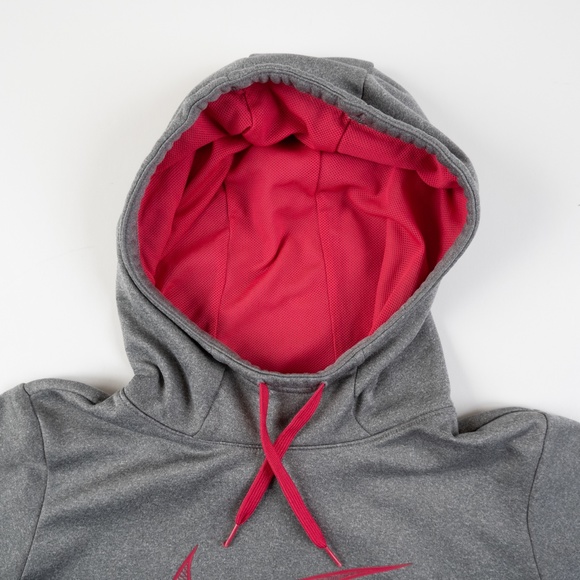 NIKE Dri-Fit fleece pullover hoodie grey with pink swoosh logo size S - Picture 7 of 10